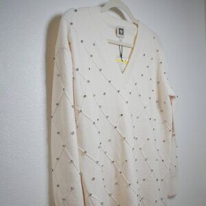 "Anne Klein" Creme Knit sweater with rhinestone detail - Size M